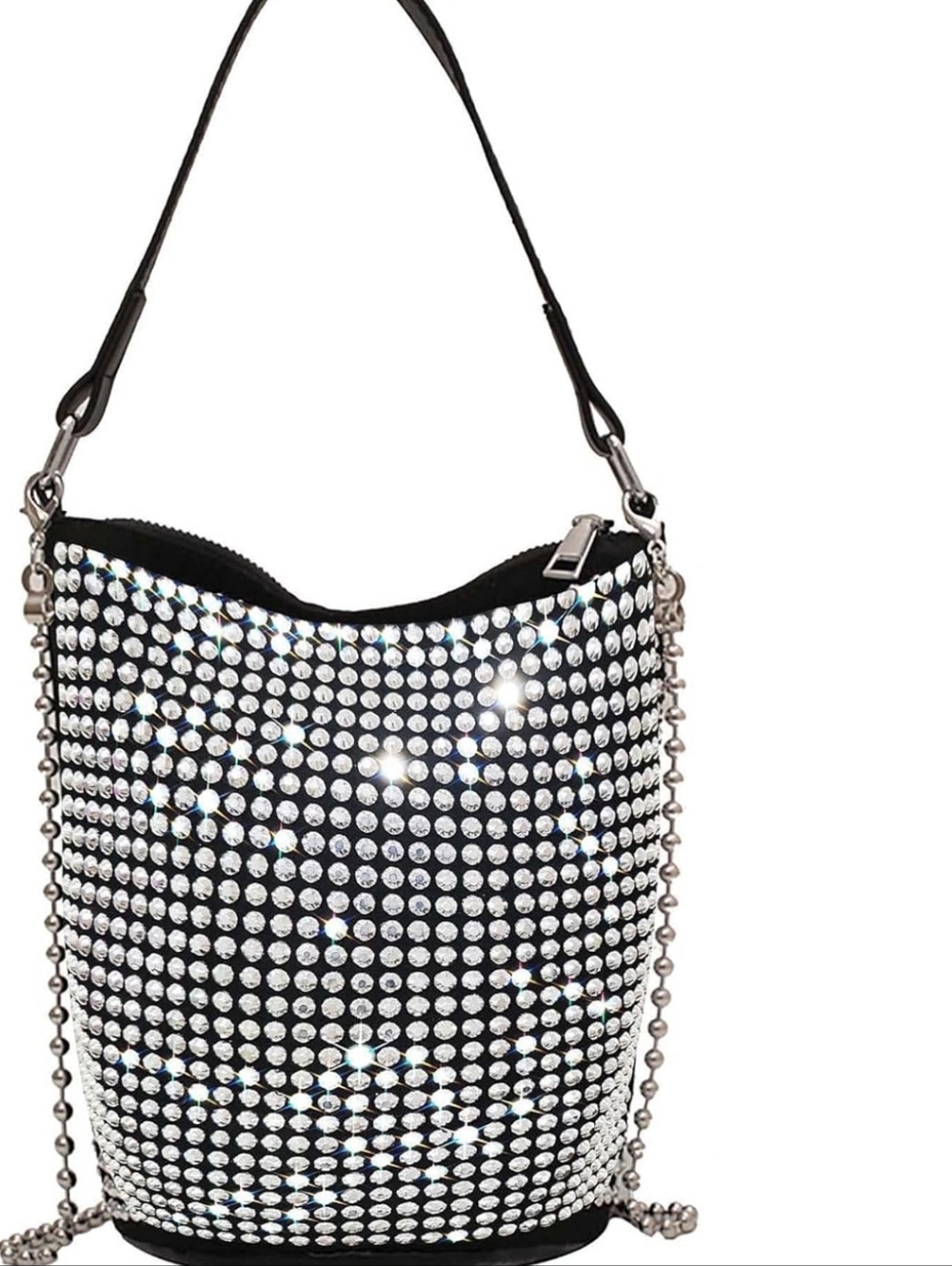 Black Crystal-Embellished Bucket Bag